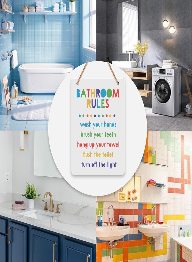 FEXICHUJI Colorful Kids Bathroom Rules Hanging Sign, Wooden Kids Bathroom Decor Reminds to Wash Hands, Brush Teeth, Hang Towel, Flush Toilet, Turn Off Light, Wall Art Decor Accessories for Boys and Girls - Image 4